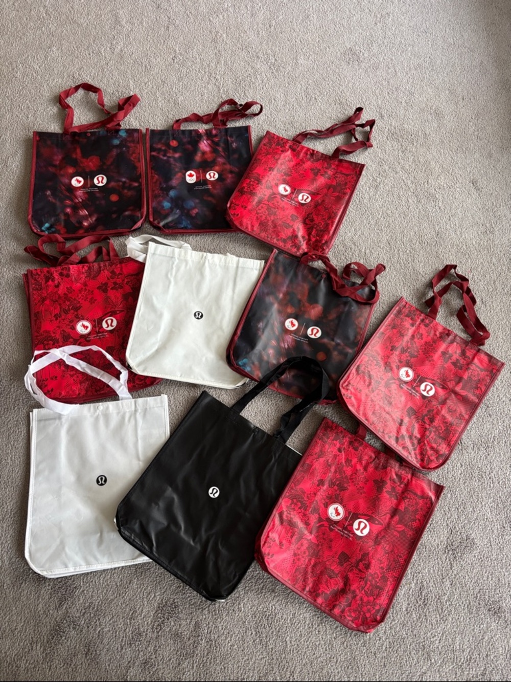 Lululemon Reusable big Tote Bags - Red, Black, White